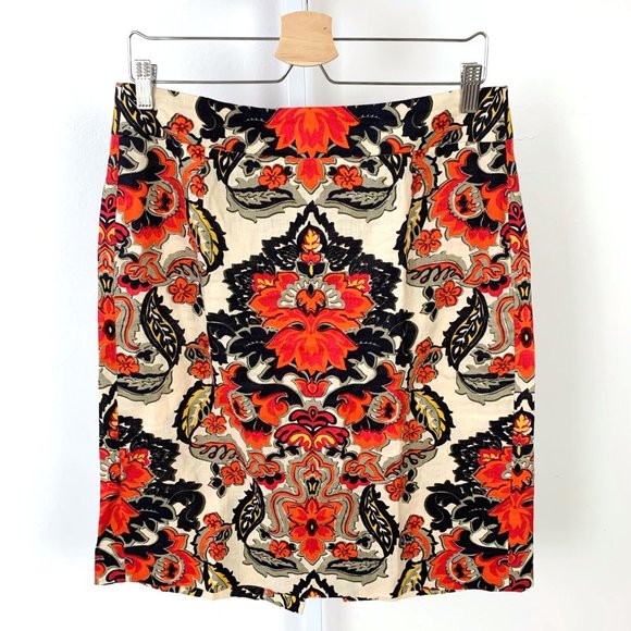 J. Crew Dresses & Skirts - J.Crew Florentine Linen Skirt Straight Pencil Above Knee Paisley Multicolor 10